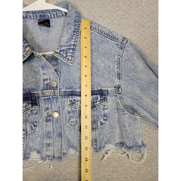 Windsor Cropped Denim Jacket Womens Small Blue Distressed Acid Wash 90s Grunge - Picture 8 of 12
